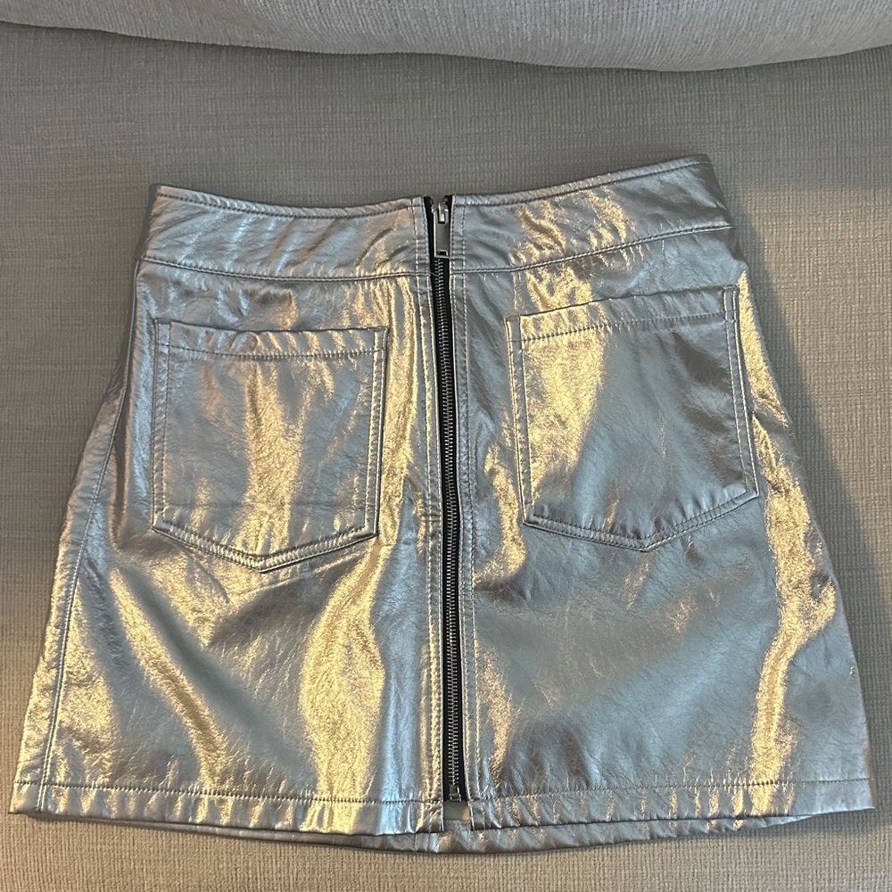 Silver Metallic Zip-Back Mini Skirt